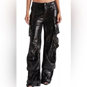 Steve Madden Duo Sequin Cargo Black Pants
